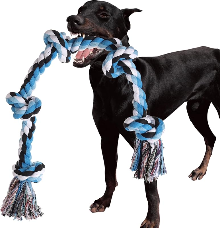Juguetes de cuerda para perros grandes masticadores agresivos, juguetes para masticar perros para razas grandes, indestructibles, resistentes, 3 pies, 5 nudos, juguete para perros, juguete de cuerda resistente para perros, juguete para perros de tira y afloja, limpieza de dientes