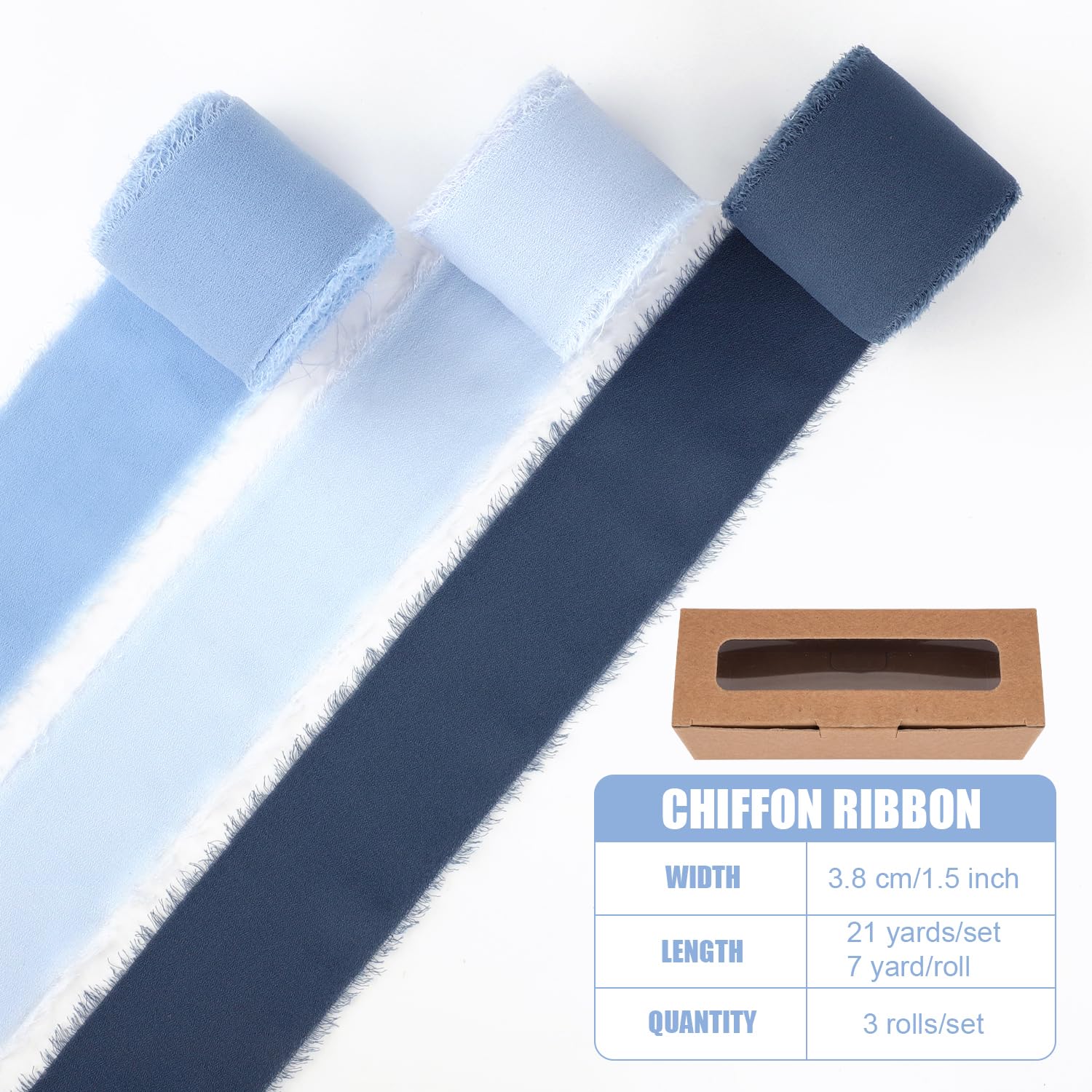 3 Rouleaux De Ruban Mousseline De Soie - 4 Cm X 13,5 M, Franges Déchirées à La Main, Pour Emballage Cadeau Et Déco - 4