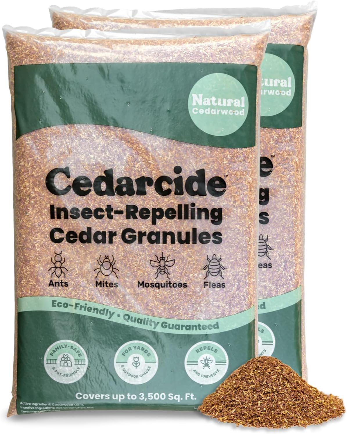 Cedarcide Lawn, Home & Garden Cedar Granules | Repels Fleas, Ticks, Ants & Mosquitoes | Smells Great, Easy to Use | Family & Pet Safe | 2 Bags (16 Lbs) 128 Ounce (Pack of 2)