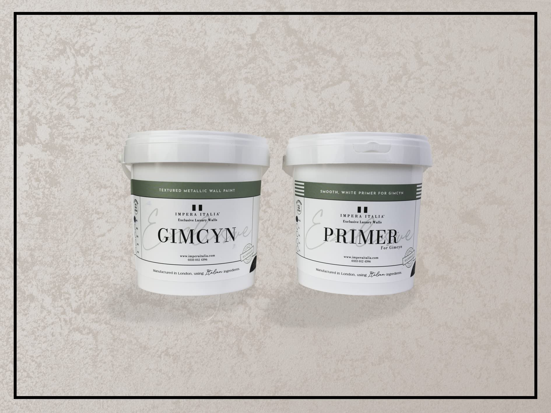 Impera Italia Gimcyn - Textured, Metallic Effect, Bespoke Decorative Wall Paint Bundle. Includes 1kg of Paint and 0.5L of Primer - Covers 5SQM - In Colour CRYSTAL.
