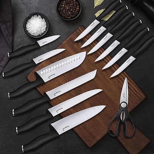 Miniatura 6 de Kuisine Juego de cuchillos de chef de cocina, juego de cuchillos afilados de acero inoxidable de alto carbono con afilador integrado, regalo