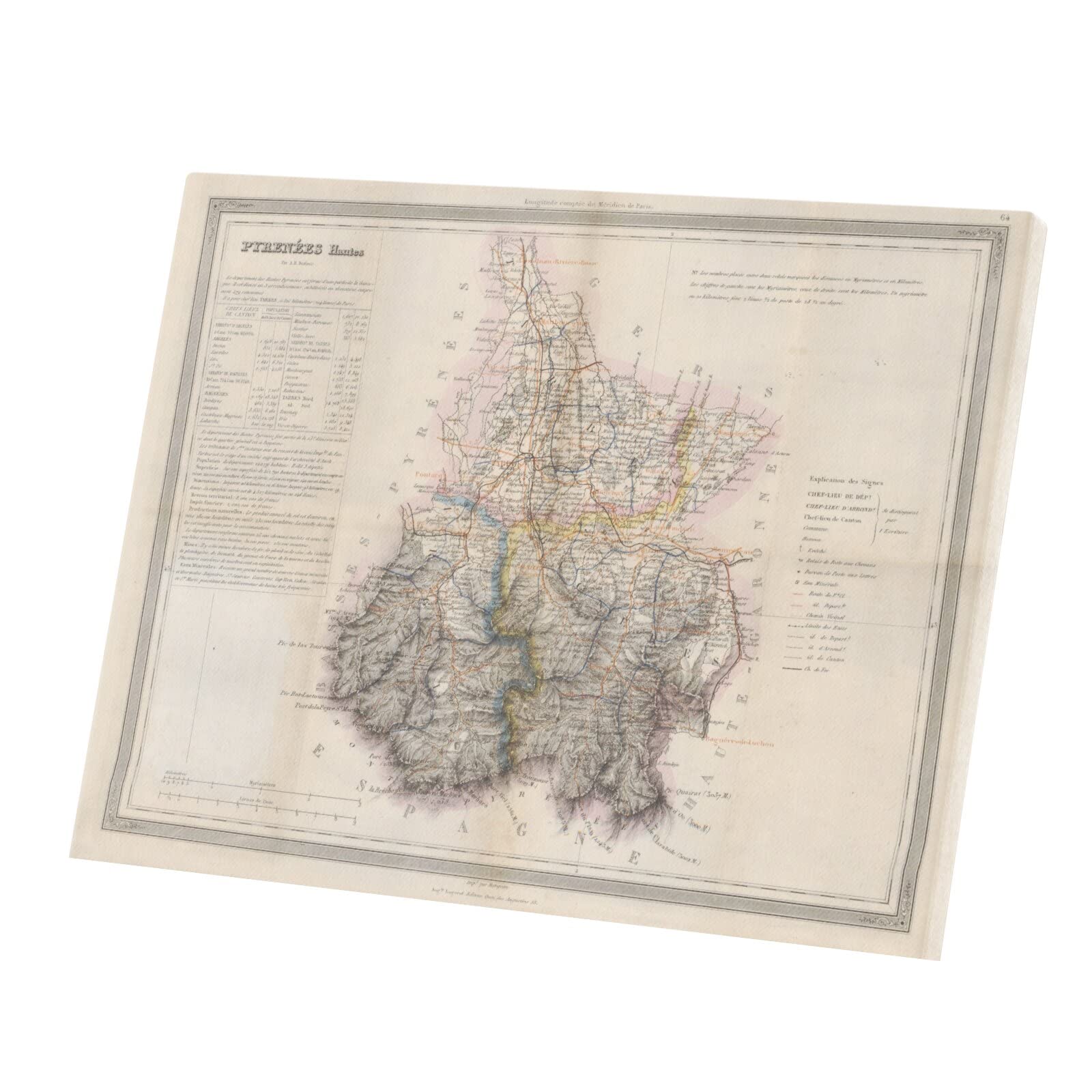 Carte Ancienne Hautes-Pyrénées Toile Affiche Poster France 65