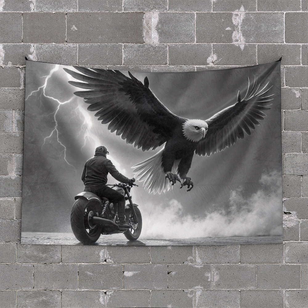 PKRD Cave Man Bar Eagle Soars Above Motorcyclist In Storm. Tapestry Bedroom Door Decor Bedroom Wall Decor Above Bed(75X100CM)