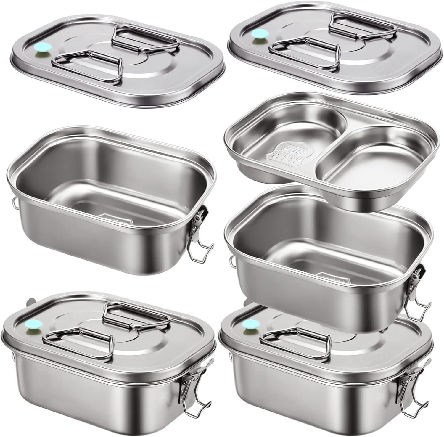 2 Pieces Metal Bento Box for Adults Metal Lunch Box Stainless Steel Bento Containers Leakproof Dual Tiers Lunch Container With Airtight Valve Handle Dishwasher Safe(Small)