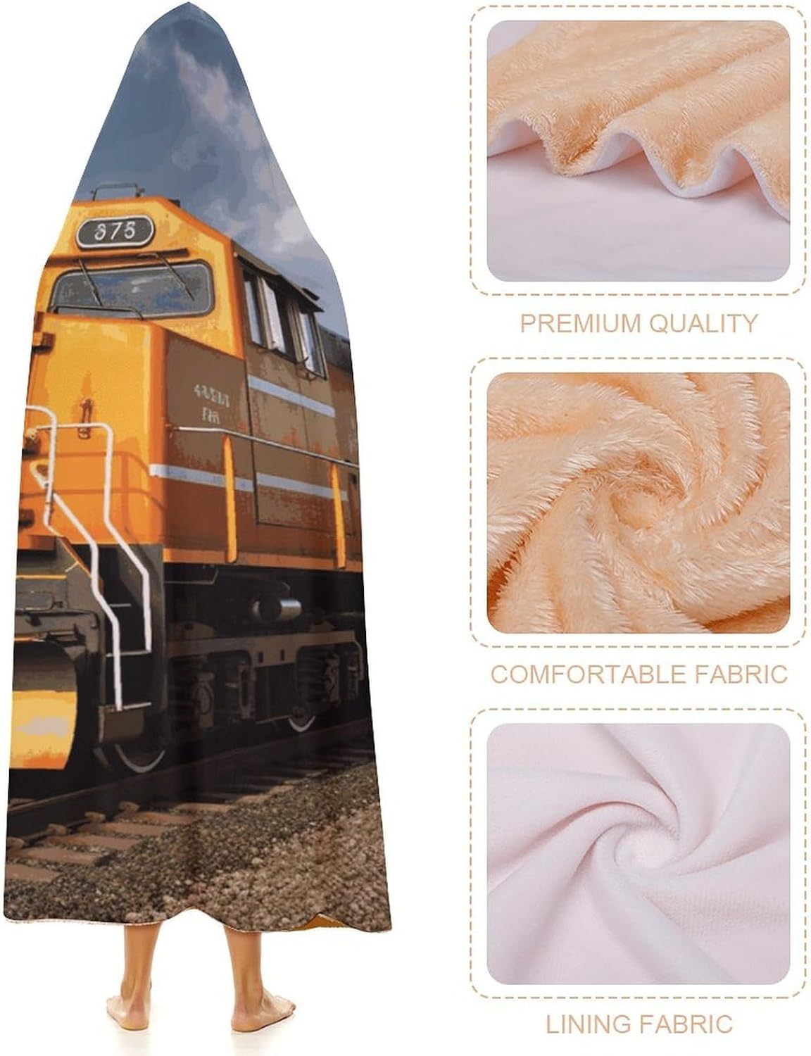 Freight Train Hooded Blanket Cozy And Functional,Wearable Blanket Hoodie for Women Men,Blanket Poncho Presents50 x60