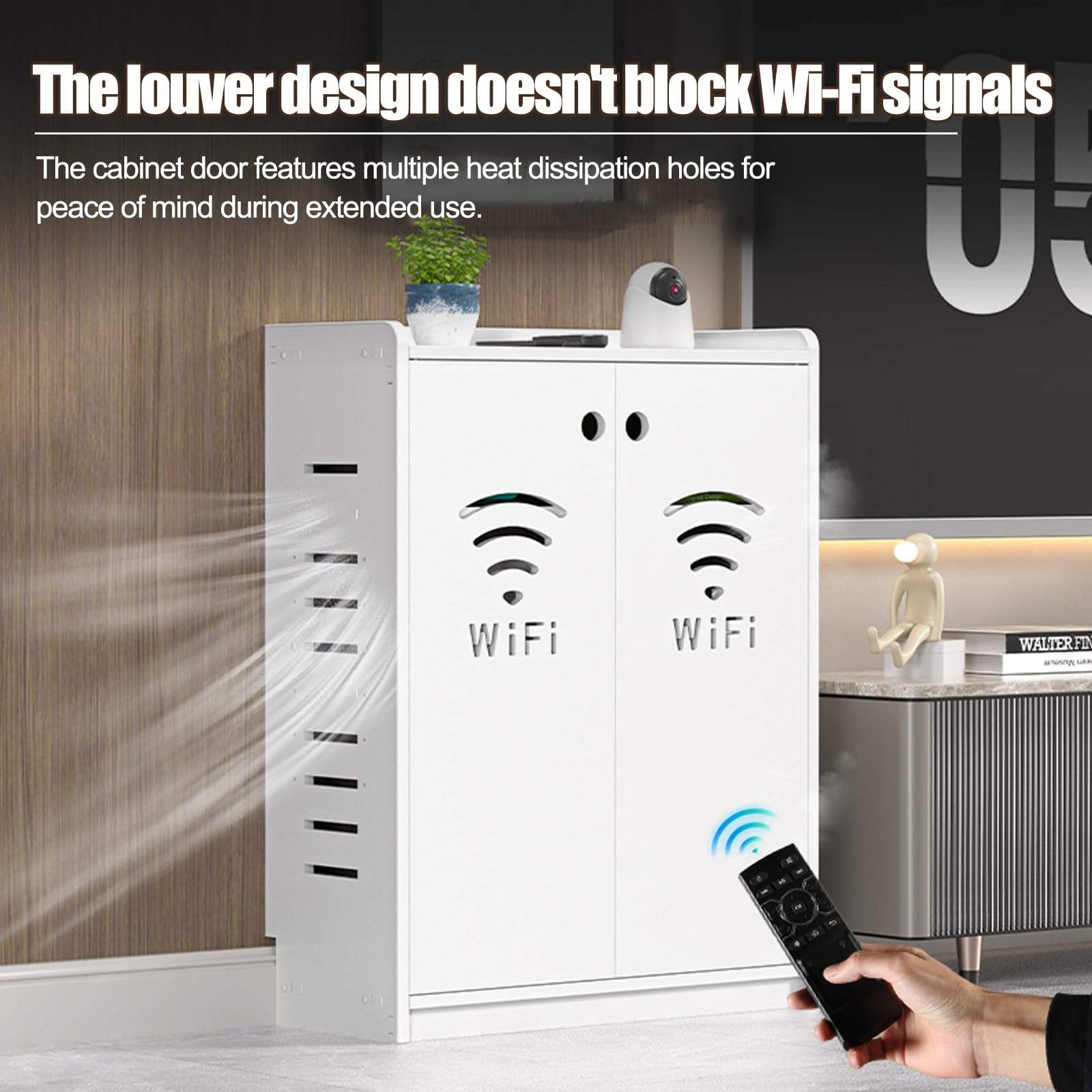 HARELA WLAN-Router-Aufbewahrungsschrank, Stand-Router-Aufbewahrungsbox Modem, Steckdosenleiste und Kabelmanagement-Organizer für Zuhause und Büro(Gray,50x60x25cm)