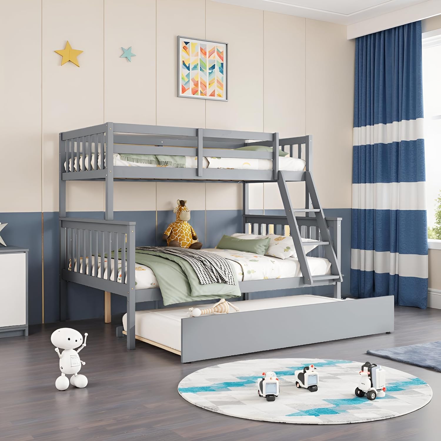 LINKHOO Bunk Bed with trundle pulled out