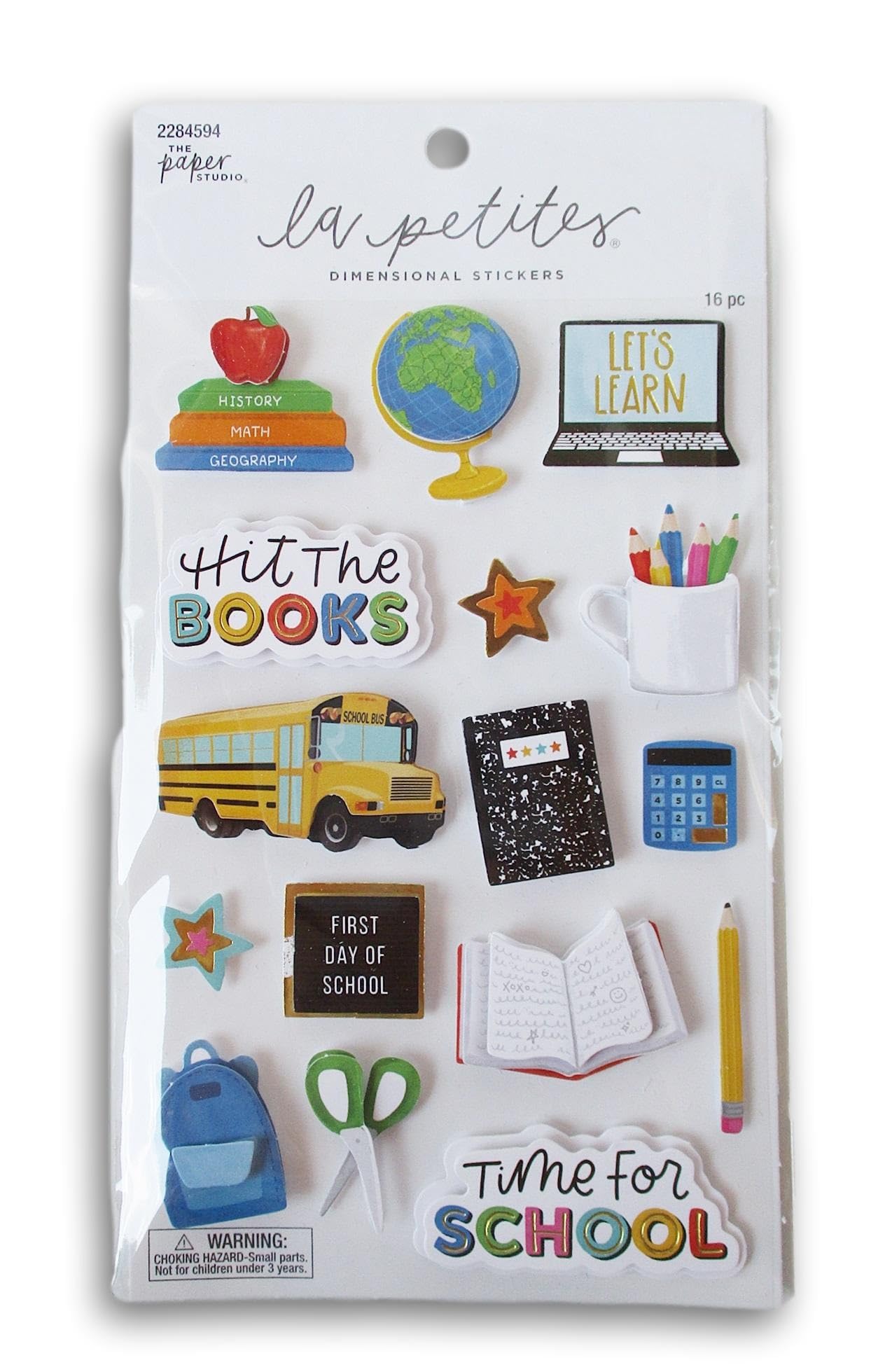 Time for School 3D Stickers for Crafts, Scrapbooks, Cardmaking - 16 Pieces