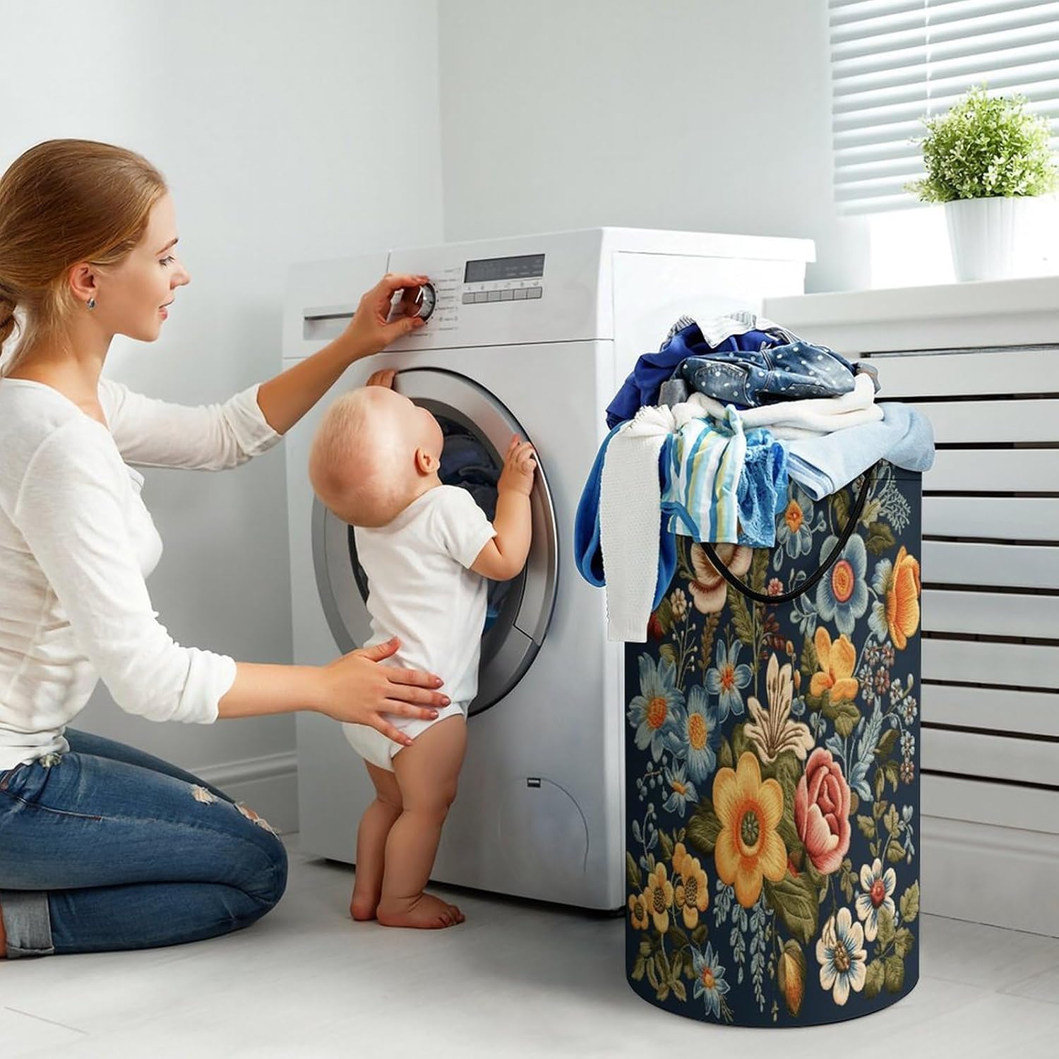 Flowers of Different Sizes Laundry Hamper Large Collapsible Laundry Basket with Handles Waterproof Clothes Hamper Portable Dirty Clothes Basket for Bedroom Laundry Room Closet Bathroom