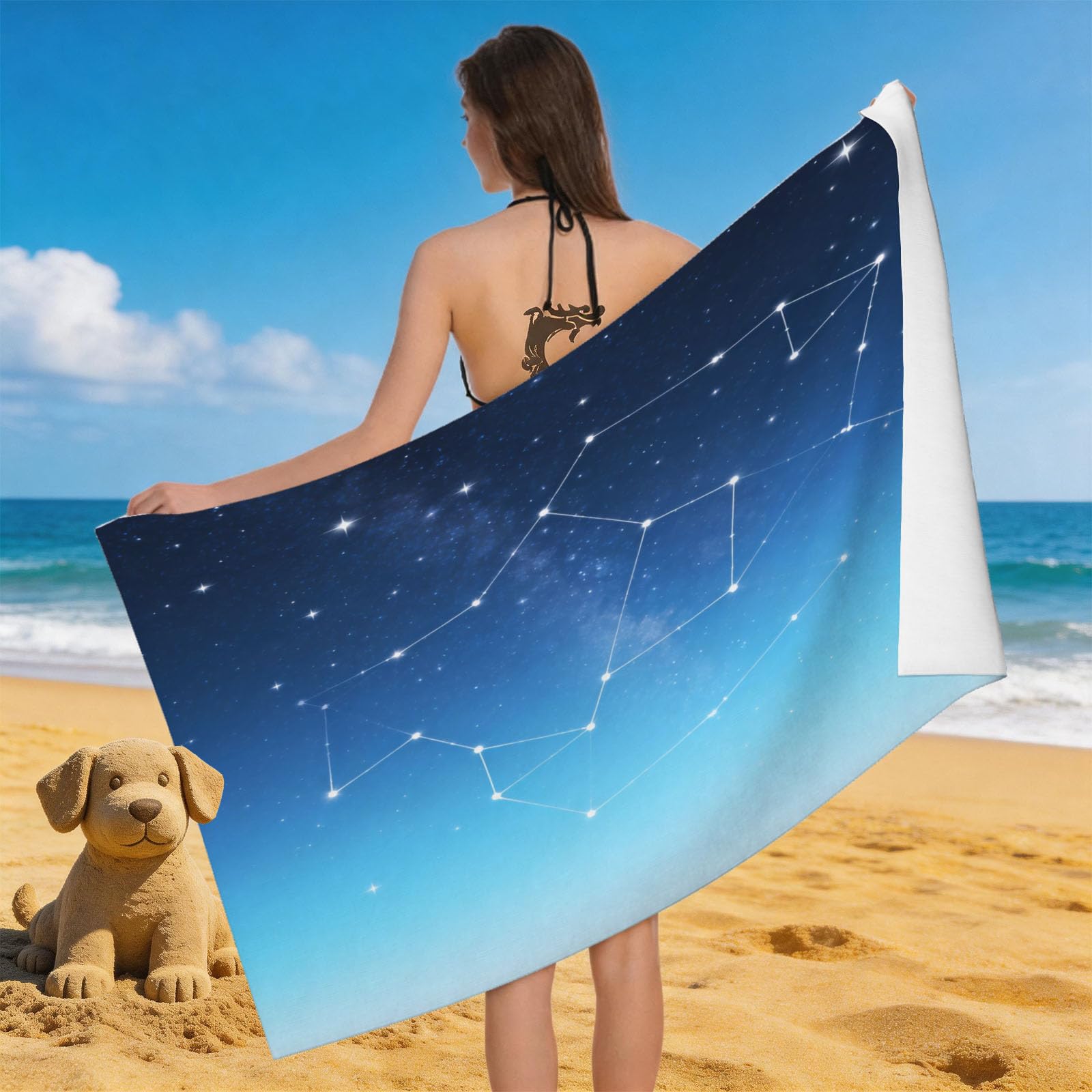 Leichong 3D Zodiac Beach Towel Microfiber Soft Quick Dry for Adults, Starry Sky Bath Towel Lightweight Soft Absorbent for Travel Swimming Pool Sports, 75 x 150 cm