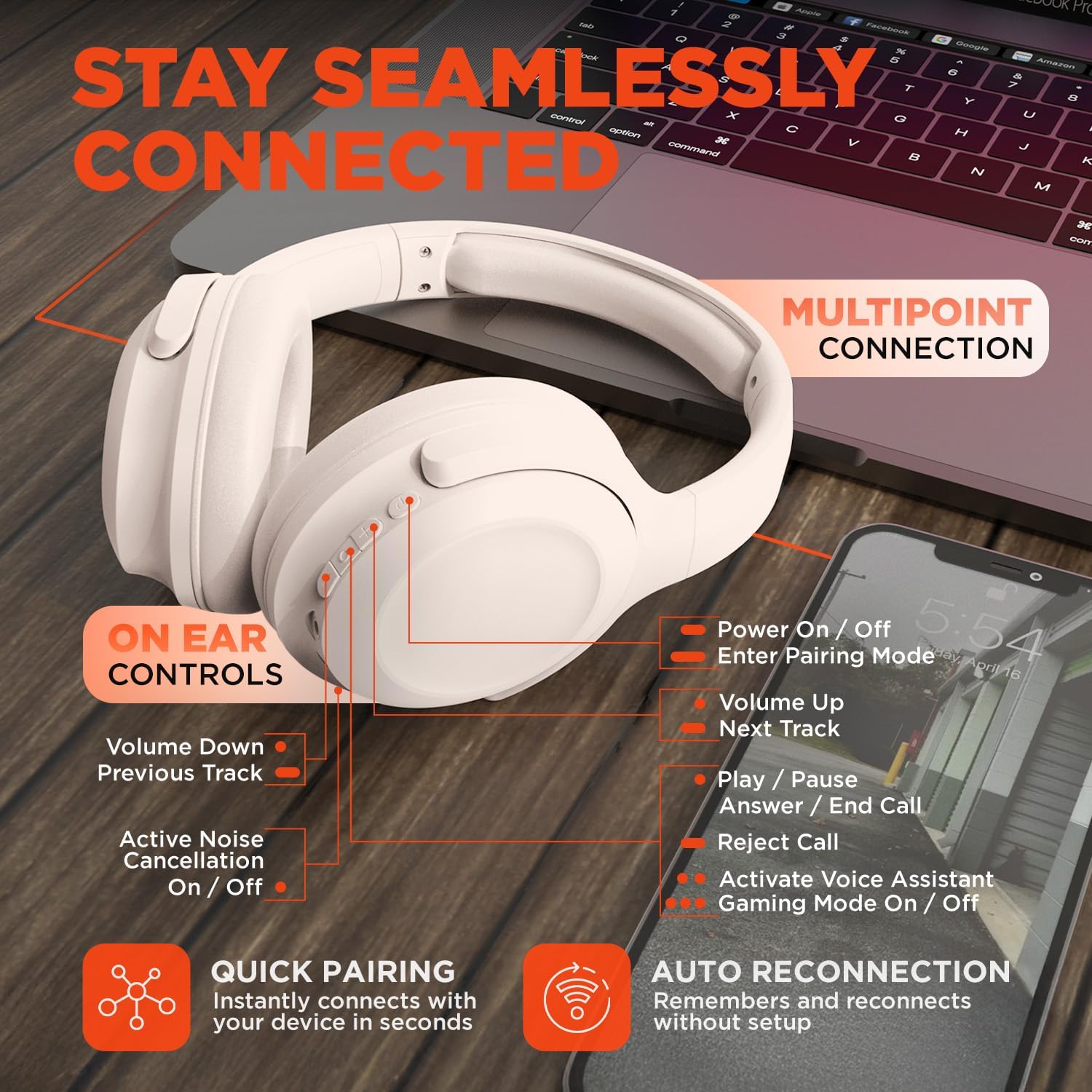 HyperGear Stealth2 ANC Wireless Headphones with features like Dual ANC Microphones and Adaptive Sound Control