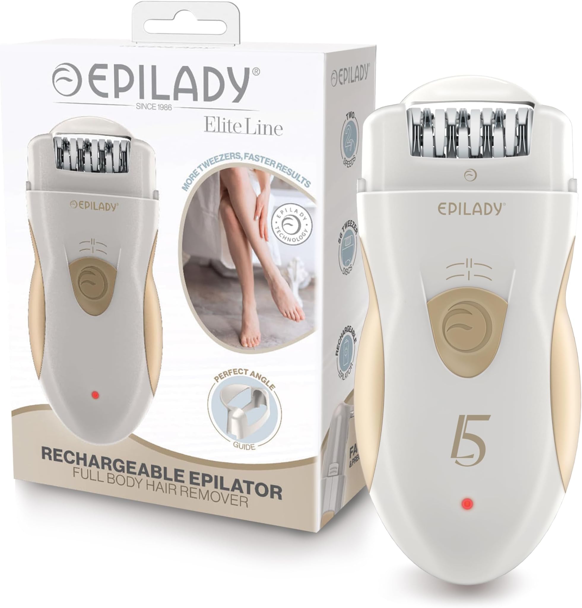 Epilady Hair Removal Electric Epilator - L5 Rechargeable Epilator for Women & Men (White/Golden)