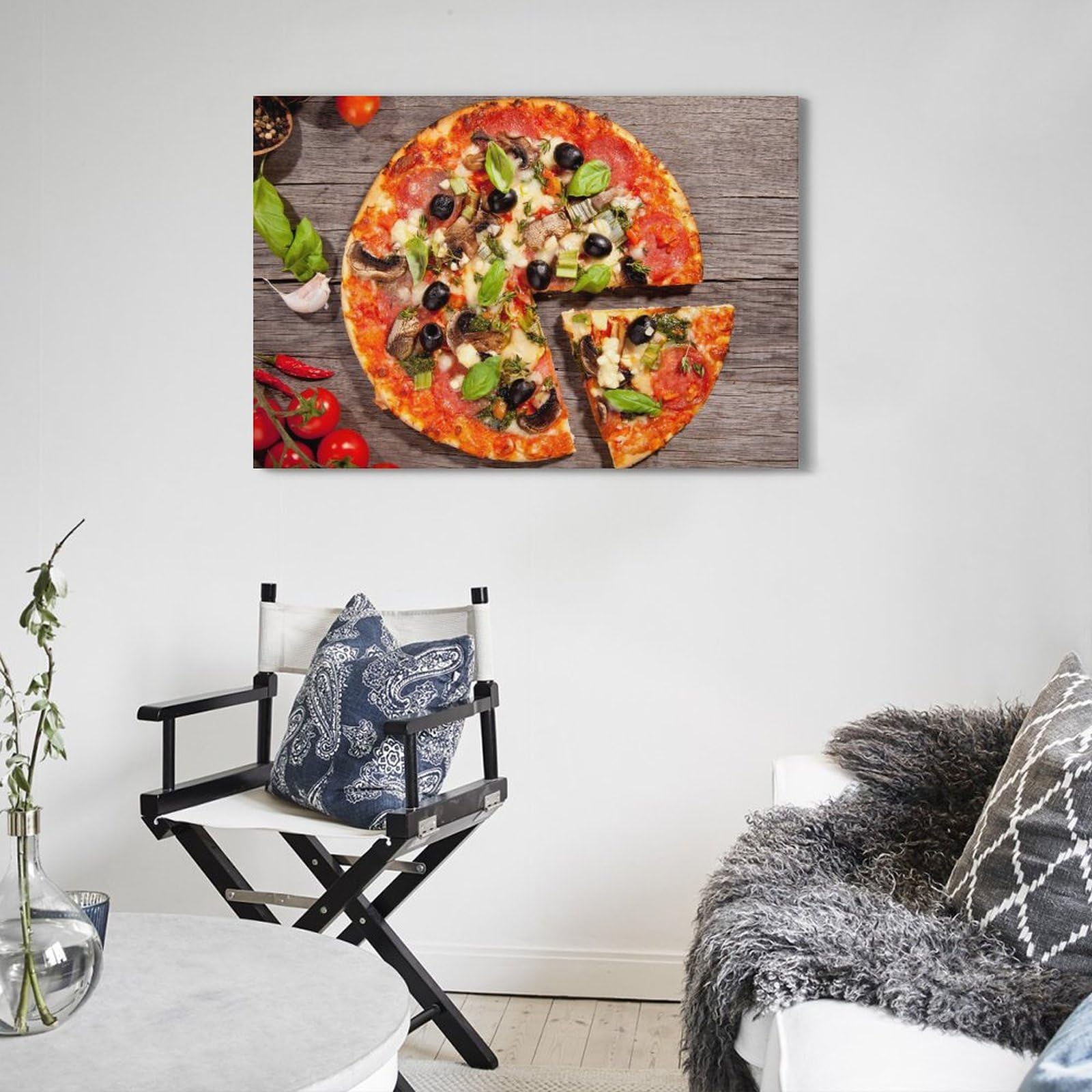 KYTIN Delicious Food Poster Tomaten Pizza Salami Küche Esszimmer Dekorative Malerei Leinwand 50 x 75 cm