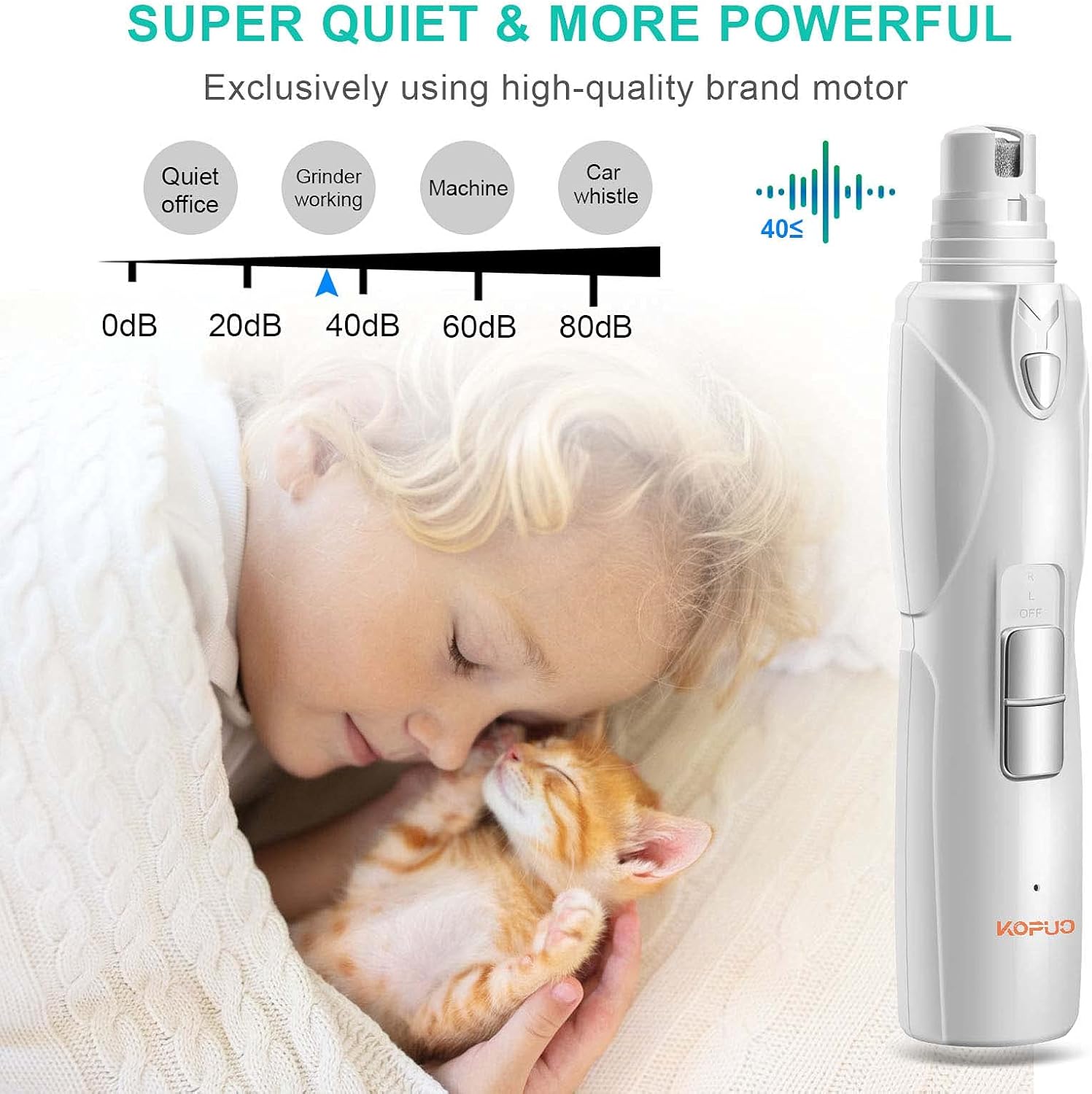 Electric Dog Nail Grinder, Upgraded LED 3-Speed Pet Nail Trimmer, Paws Nail File-USB Rechargeable Quiet Three Size Ports for Paws Grooming & Smoothing Claw Care for Small Medium–Large Dogs and Cats