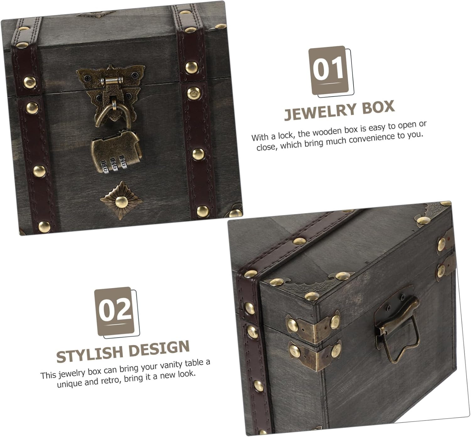 ULTECHNOVO Wooden Treasure Box Lockable Storage Pirate Chest Jewelry Case Document Organizer