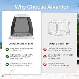 Alvantor Pop Up Screen House, Outdoor Mosquito Mesh Tent with UV Resistant, Pop Up Canopy Easy Up, Foldable Screen Room for Camping,Backyard, Garden, Patio(Gray, 6x6 FT)