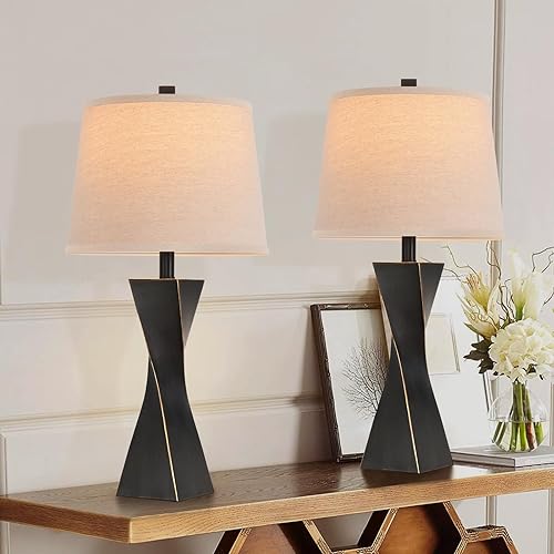 Juego de 2 lámparas de mesita de noche, modernas, modernas, vintage, rústicas, de granja, lámparas de escritorio para mesas auxiliares de sala de