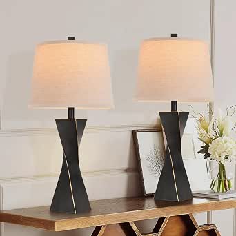 Liyicha Set of 2 Rustic Farmhouse Table Lamps, Black-Gold, 26.5 in