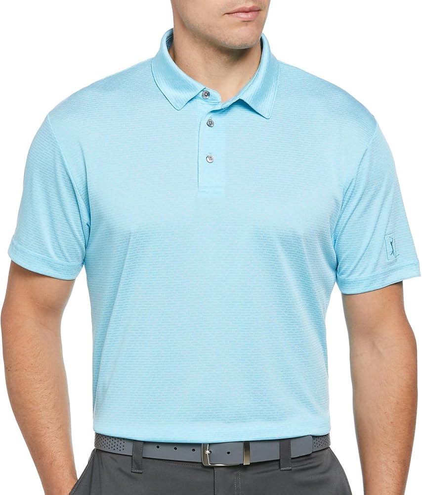 PGA TOUR Mens Two Tone Jacquard Short Sleeve Golf Polo X