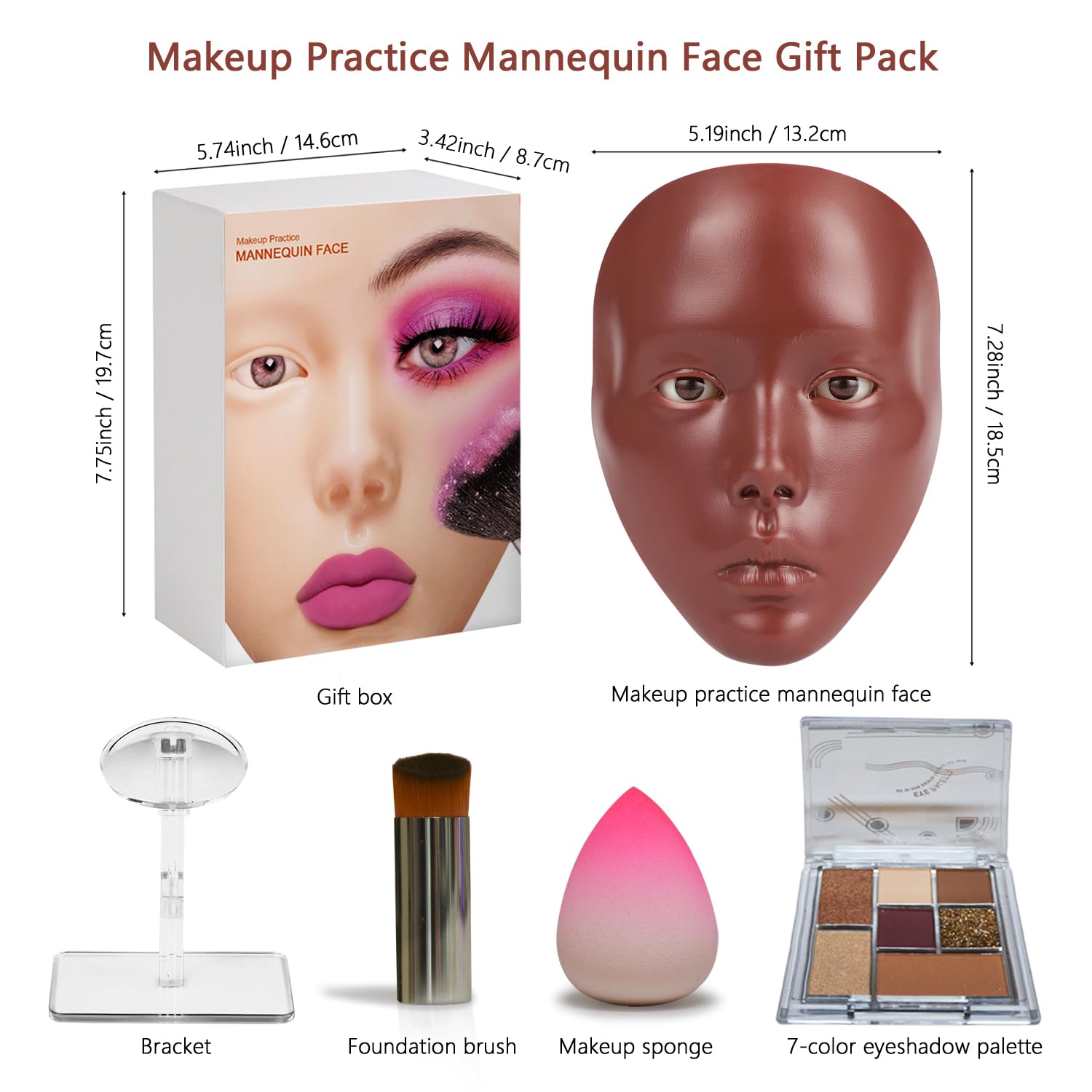 Makeup Practice Face Mannequin with Practice Board, 5D Silicone Full Face Eyelash Eye Shadow, for Emerging Makeup Artist, Beginners, Girl's Gift (Black)