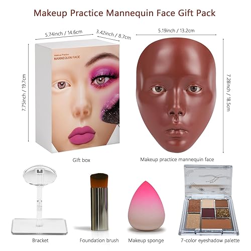 Miniatura 6 de Laokiiy Maniquí facial de práctica de maquillaje con tabla de práctica, sombra de ojos de silicona 5D de cara completa, para artistas de maquillaje
