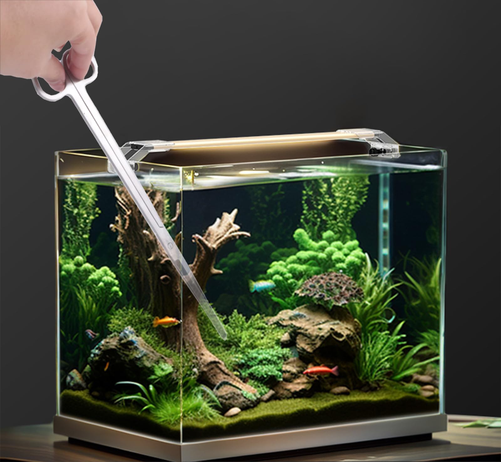 4 in 1 Kit Attrezzi Acquario,Attrezzi per Acquario in Acciaio Inox, Piante Acquarios Attrezzi Set con Pinzette Forbici Spatola per l'acquario Landscaping e l'Acquarios Pulizia