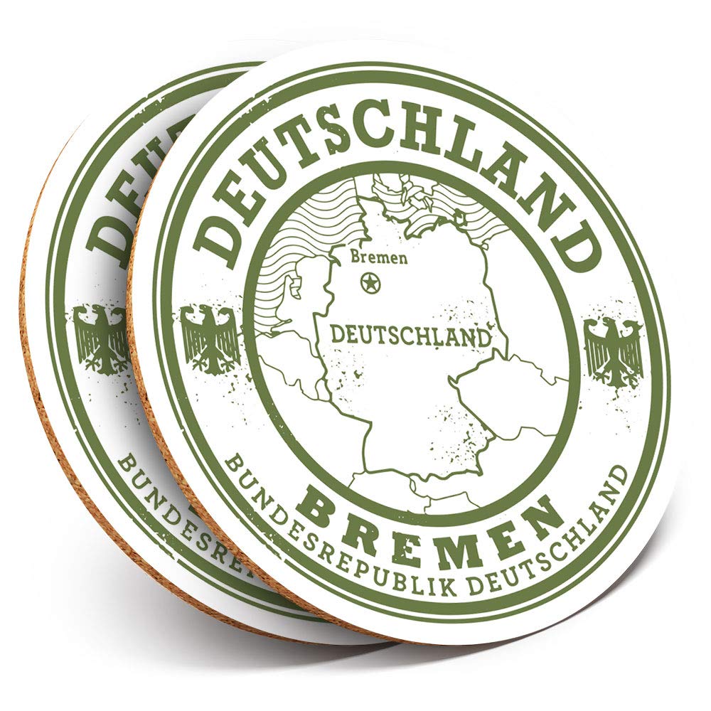 Destination Vinyl Ltd Multicolor 2 X Round Coasters - Deutschland Bremen Germany German - Cork Backed Home Kitchen Accessory Tea Coffee Mug Mat #7879