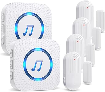 SANJIE Wireless Door Open Alarm Sensor Chime,2 UK Plug-in Receiver 4 Sensor