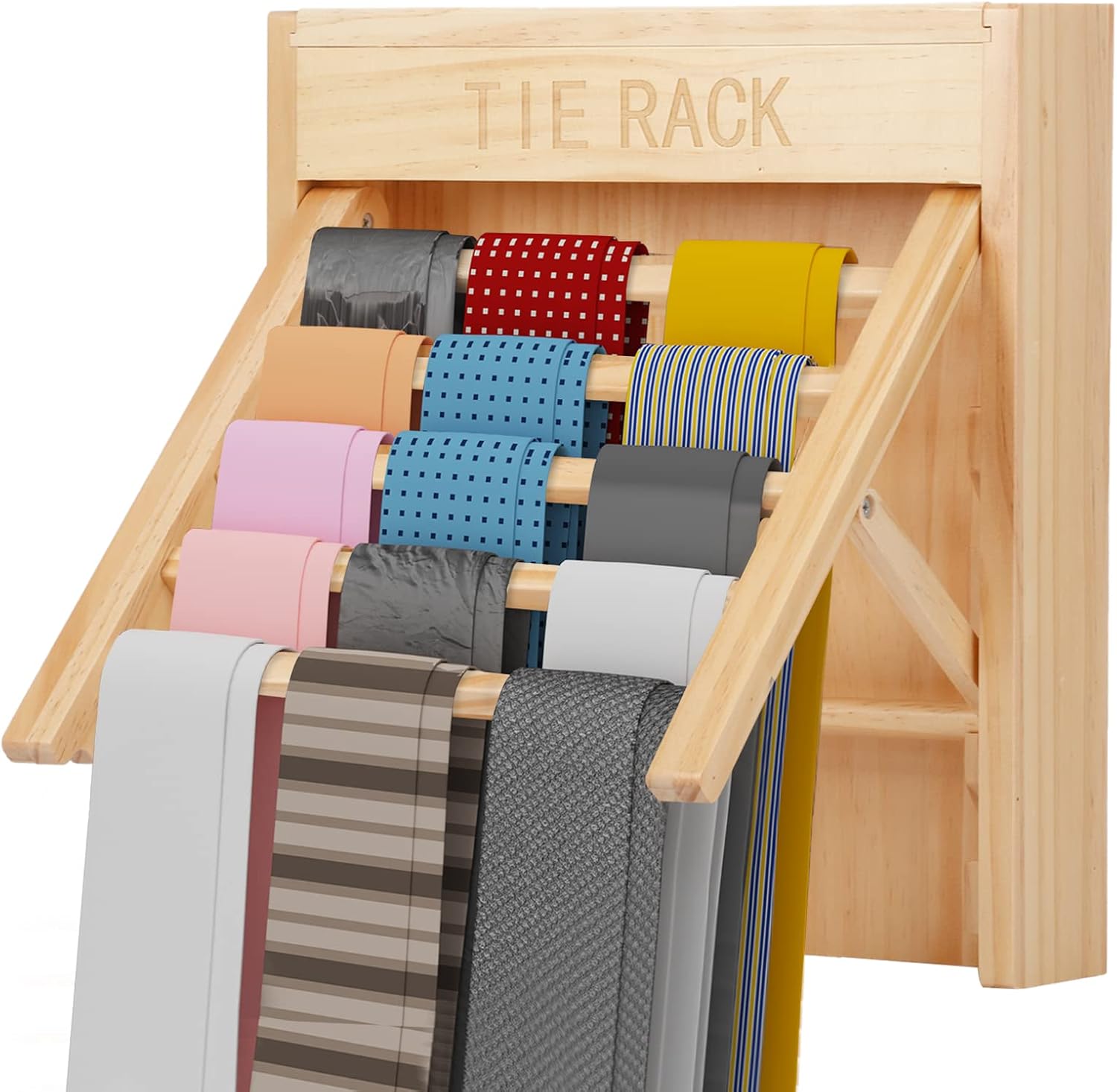 Nisorpa Tie Rack Wall Mounted Wooden Tie Organizer Belt