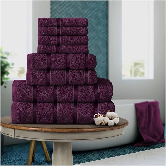FAIRWAYUK 8-Piece Towels Bale Set for Bathroom, Ultra Soft Premium Quality Water Absorbent Towel Gift Sets, 100% Egyptian Cotton, 4x Face 2x Hand 2x Bath Towels, Purple