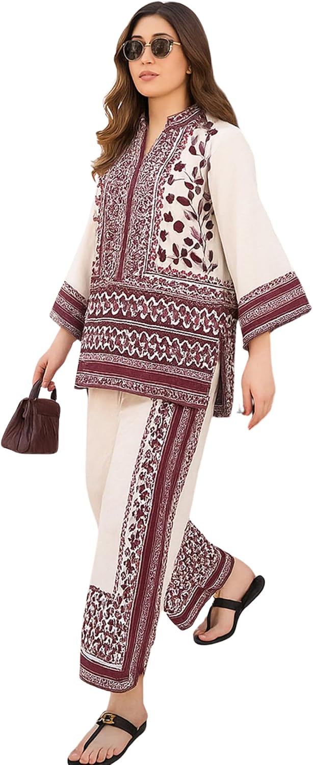 Modestouze Attires Cord Set for Women Cotton Stylish Poly Rayon - Turkish Co Ord Set for Women Stylish Mandarin Neck Floral Print Western Co Order Sets, Wear as Office Coat, Travel Coord
