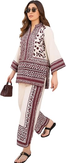 Modestouze Attires Cord Set for Women Cotton Stylish Poly Rayon - Turkish Co Ord Set for Women Stylish Mandarin Neck Flora...