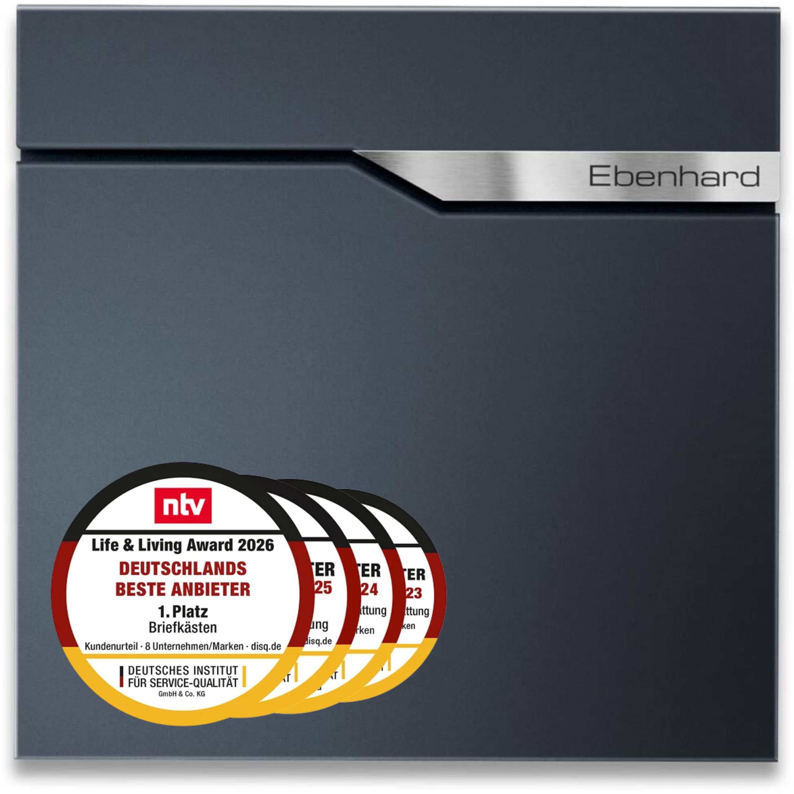 Metzler cassetta postale moderna RAL 7016 antracite Ebenhard – buca lettere da parete con vano giornali – incisione su targhetta in acciaio inox V2A – 37 x 37 x 10,5 cm