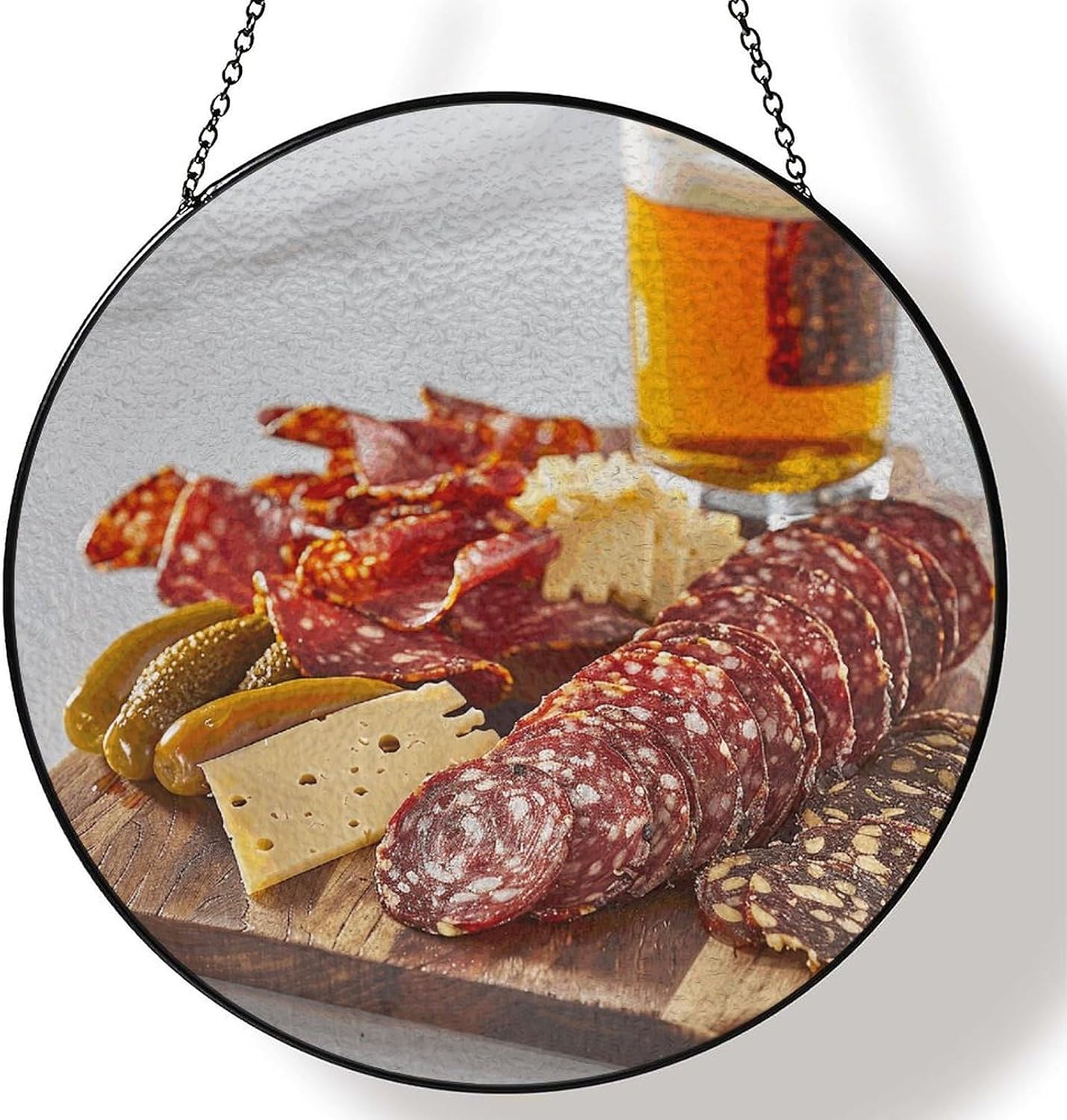 Stained Glass Window Hanging 30x30cm Window Suncatcher Glass Panel with Metal Chain Sausage and PeppersSun Catchers Wall Art Home Decor Gift for Women Mother's Day