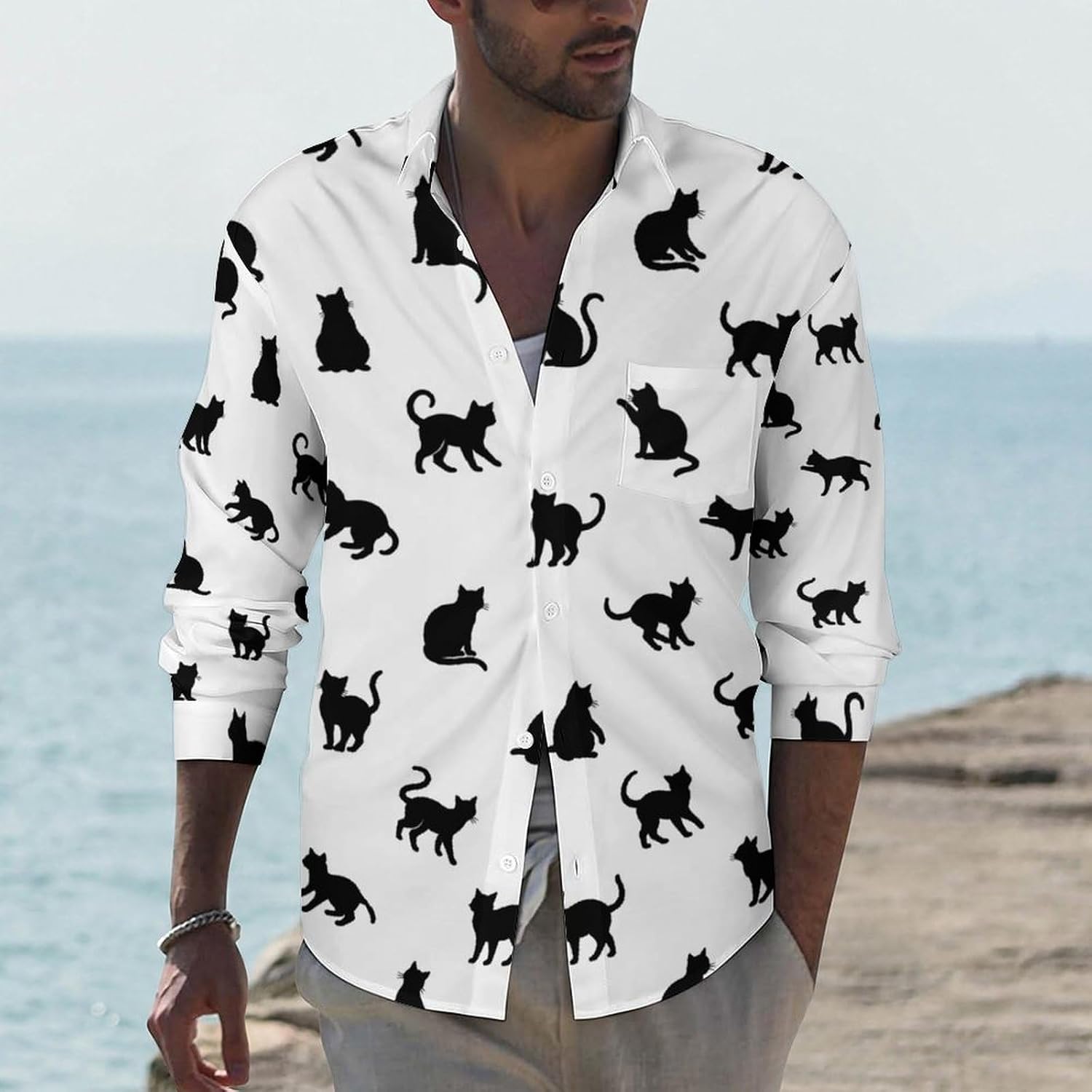 Men's Casual Button Down Shirts Lapel Pocket Long Sleeve Shirt Regular Fit
