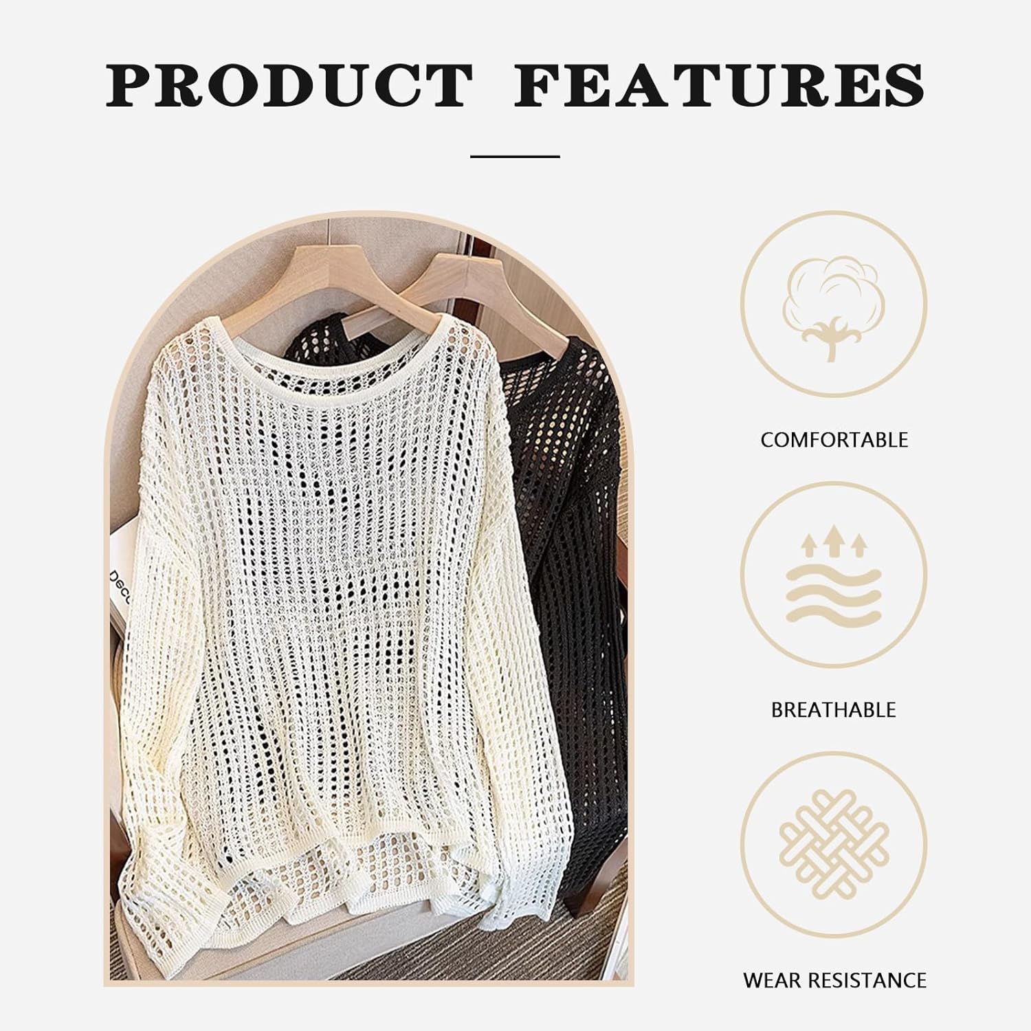 Beach Cover Ups For Women Sleeve Crochet Cover Up Bathing Suit Mesh Swimwear Knit Pullover Beach Dress Vacation Outfits - Image 4