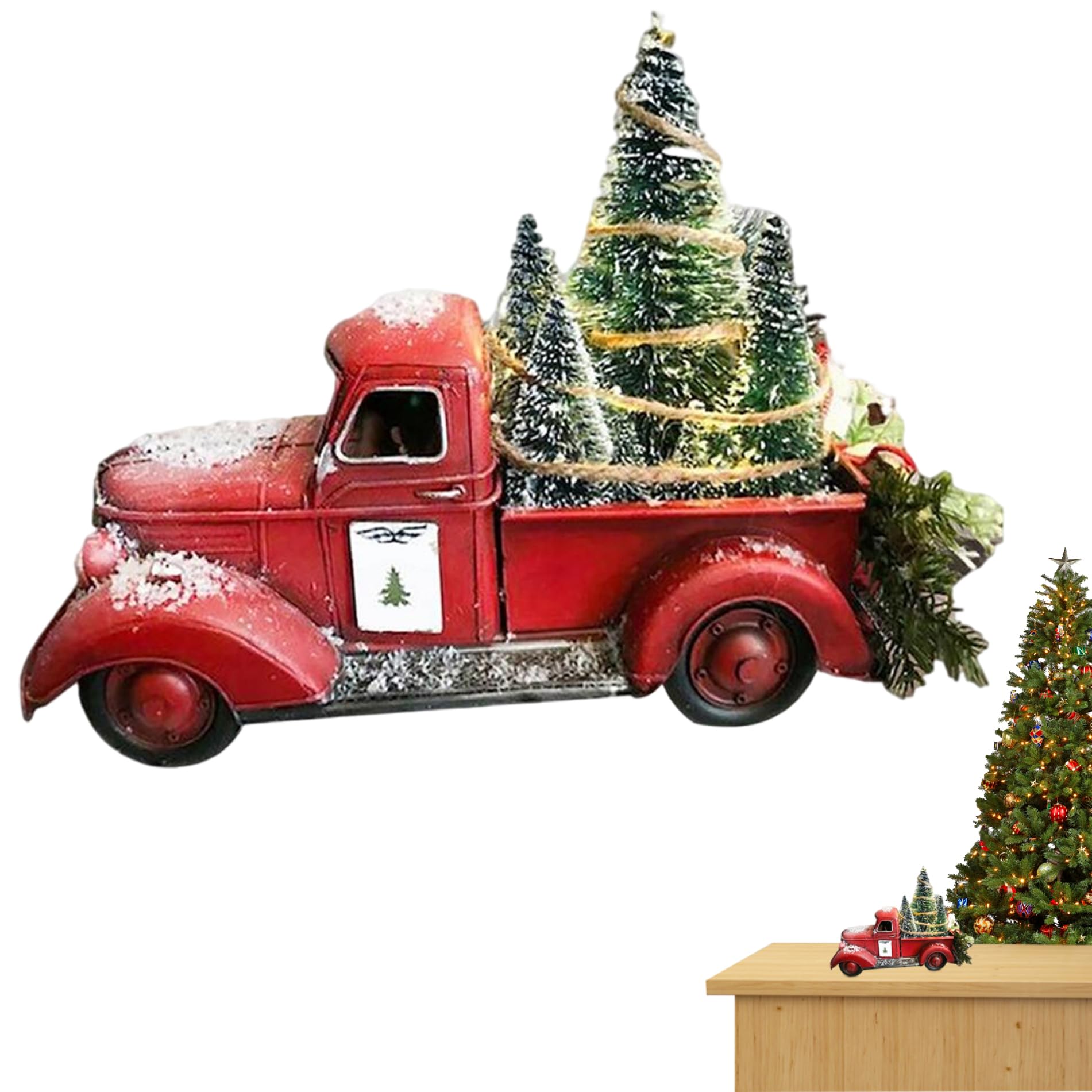 Camion rouge de Noël décoration table voiture miniature résine vintage avec sapin