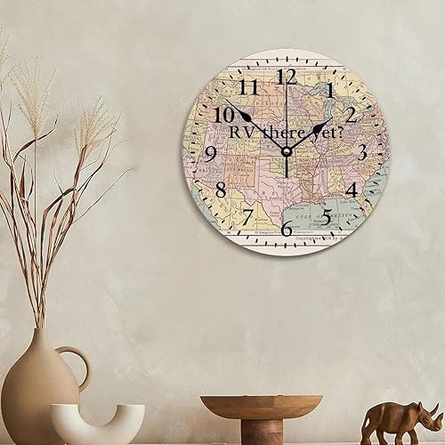 Miniatura 4 de Rv There Yet - Reloj de pared grande de madera de 10 pulgadas, funciona con pilas, sin tictac, para sala de estar, cocina, dormitorio