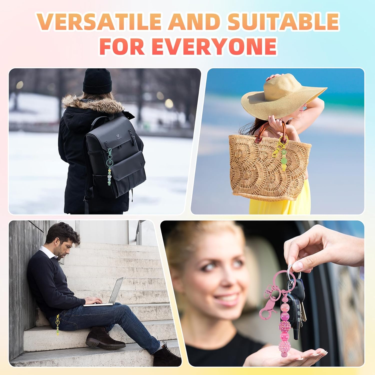 24 Pcs Beadable Keychains Bars bulk - 12 Candy DIY Metal Beaded Keychain Making Kit + 12 Bags Included, Bead Keychain Supplies,Blank Key Chain, Perfect for Women, Men, Mother's Day, Birthday Gift - Image 6