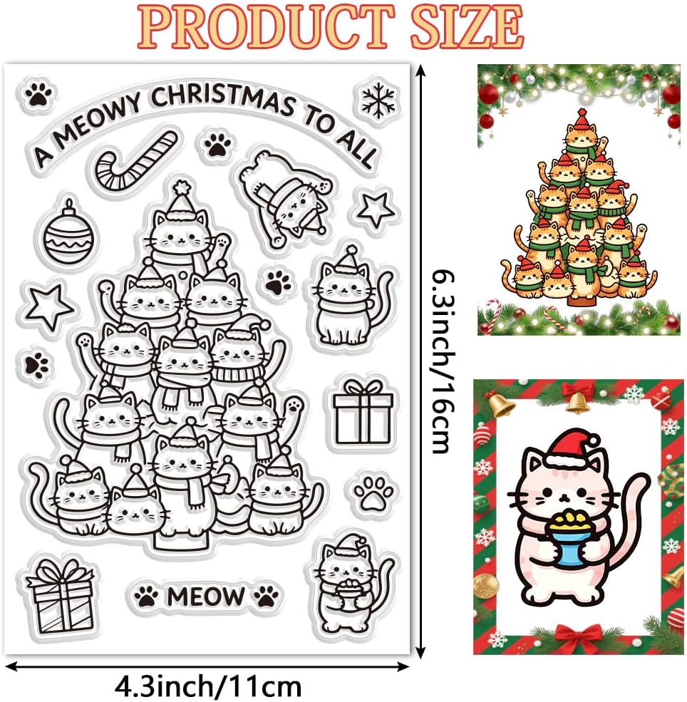 CRASPIRE Christmas Tree Cat Clear Rubber Stamps Reusable Silicone Stamp image 2
