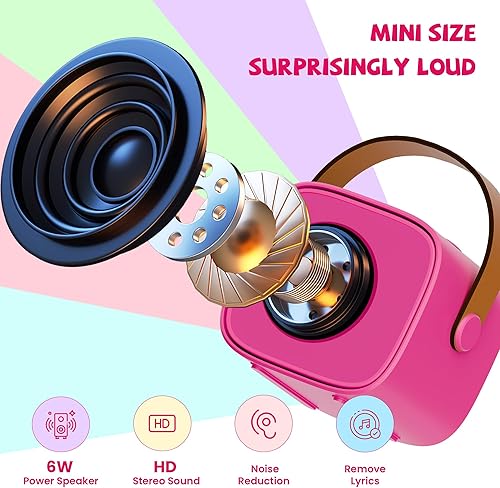 Miniatura 4 de Kingci Mini máquina de karaoke, con micrófono inalámbrico para niños y adultos de 4 a 12 años, regalo de cumpleaños para niñas y niños de 4, 5, 6,