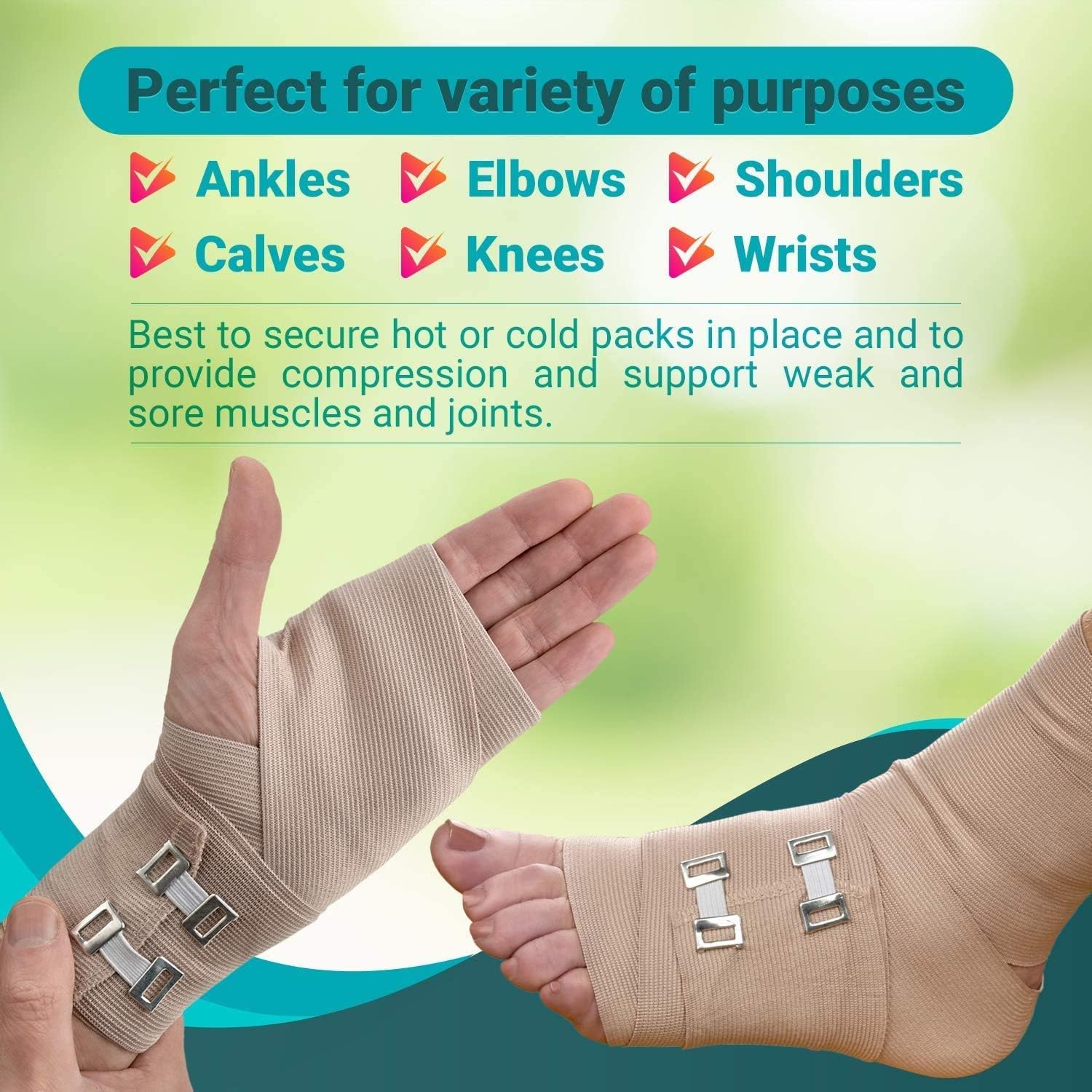 Elastic Compression Bandage Wrap - Premium Quality (Set of 4) with Hooks, Athletic Sport Support Tape Rolls for Ankle, Wrist, Arm, Leg Sprains | Each First Aid Bandages Roll Measures 4 Inch x 5 Feet : Health & Household