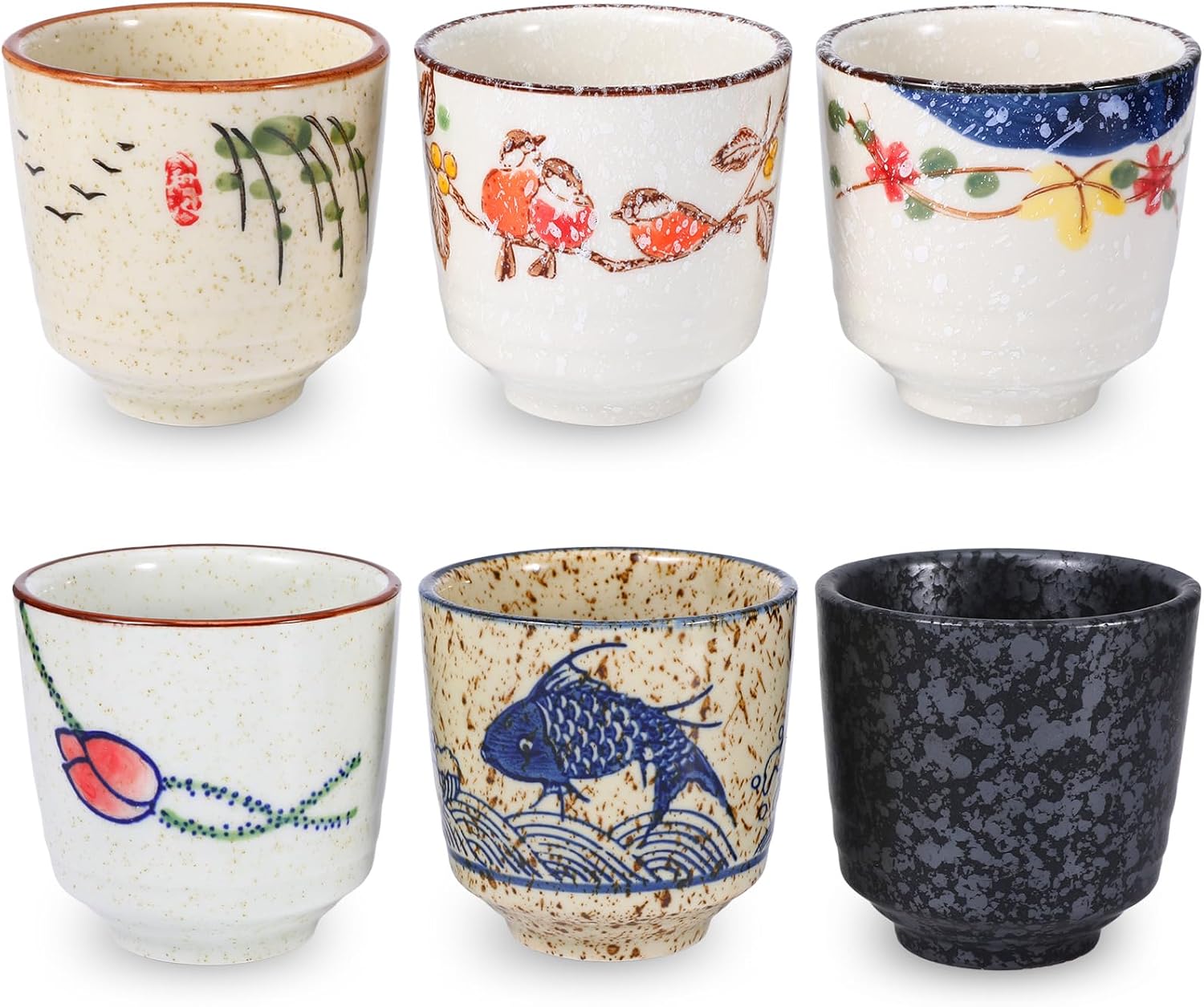 6 Pieces Japanese Tea Cups, 6 Oz Ceramic Coffee Mugs with Excellent Heat Retention, No Handle Teacup for Matcha, Latte, Espresso, Dishwasher & Microwave Safe, Elegant Gift Set