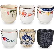 6 Pieces Japanese Tea Cups, 6 Oz Ceramic Coffee Mugs with Excellent Heat Retention, No Handle Teacup for Matcha, Latte, Espresso, Dishwasher & Microwave Safe, Elegant Gift Set