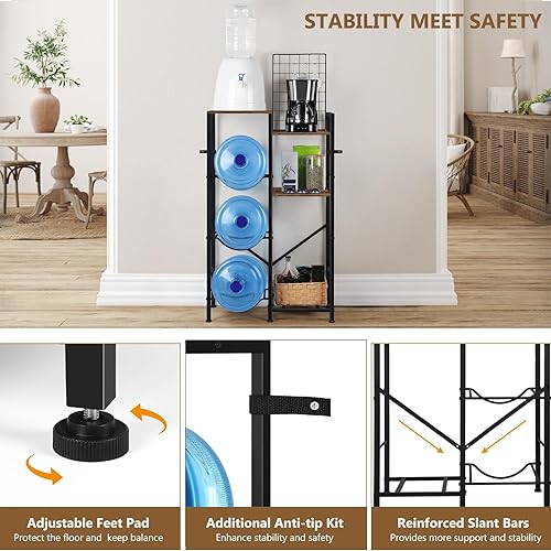 Miniatura 5 de Vrisa Soporte para jarra de agua de 5 galones con mesa de bar, soporte para jarra de agua de 3 niveles, base organizadora para jarra enfriadora de