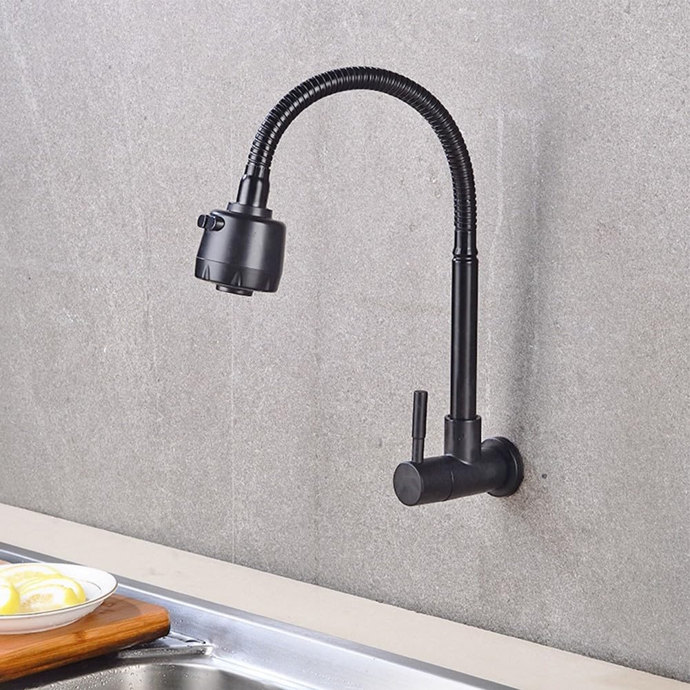 Grifo frío individual de cocina, grifo de fregadero de cocina de acero inoxidable, manguera flexible para fregadero de agua fría montado en la pared, modos, grifo G1/2 pulgadas de diámetro