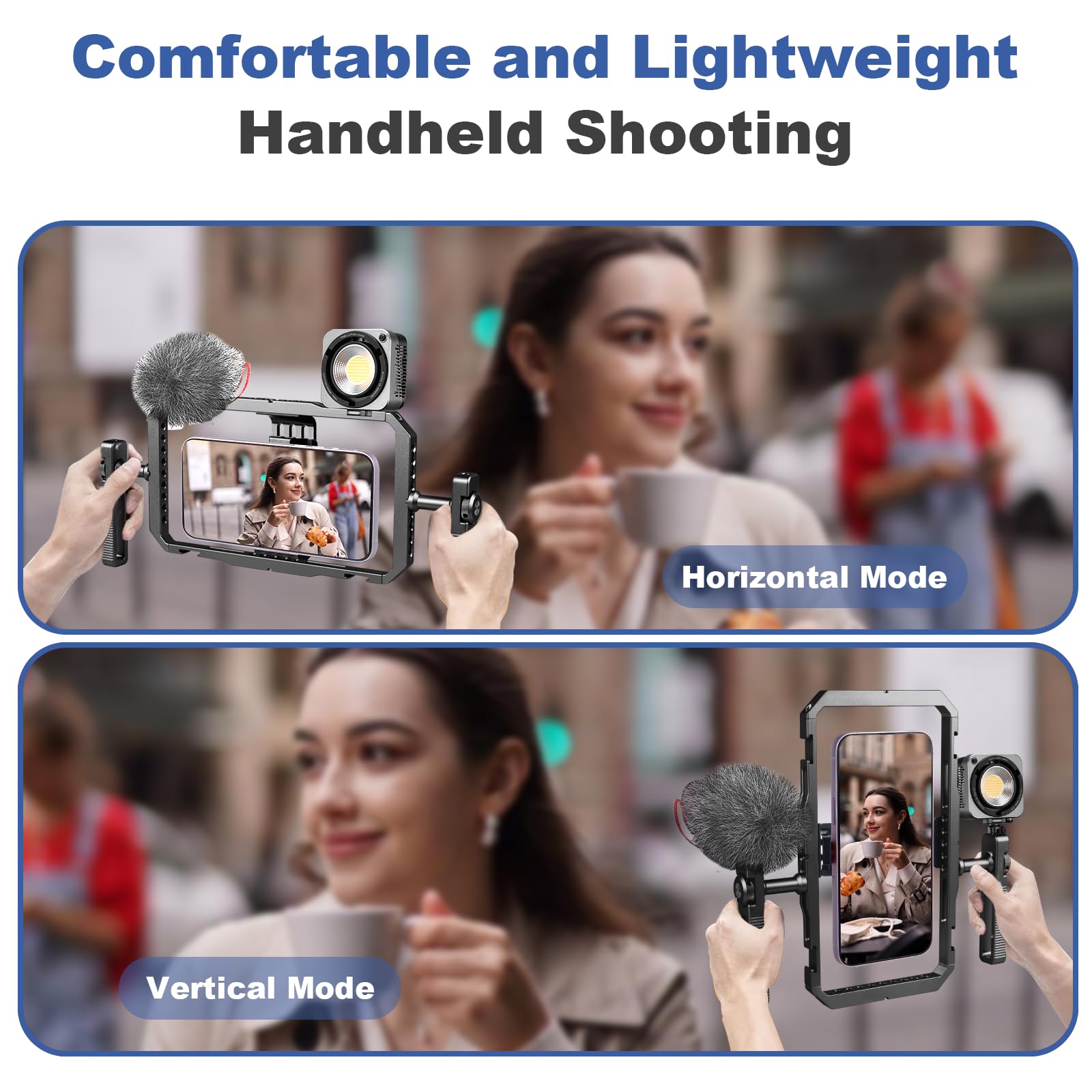 Kit di stabilizzatore manuale universale per cellulare per Vlogging, Smartphone Gabbia Video Rig con manopole di rotazione a 360°, compatibile con iPhone 17/16/15/14/13 serie e telefono cellulare