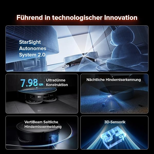 roborock Saros 10R Set Saugroboter mit Wischfunktion&angebbarem Wischmopp, 22.000 Pa HyperForce Saugkraft, 7,98cm Ultra-Slim Design, StarSight System 2.0, Zero-Tangle System (Mit 2 Wischmopps) - 3