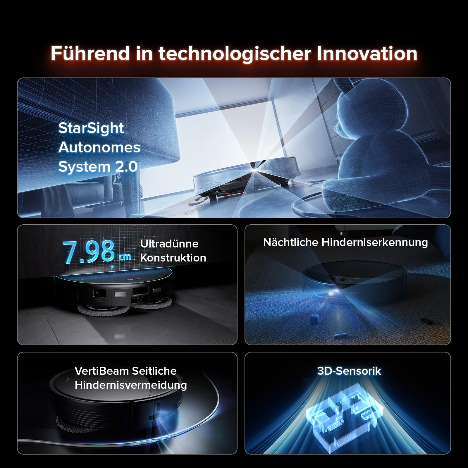 roborock Saros 10R Saugroboter mit Wischfunktion&angebbarem Wischmopp, 22,000 Pa, 7,98cm Ultra-Slim Design, StarSight System 2.0, Zero-Tangle System