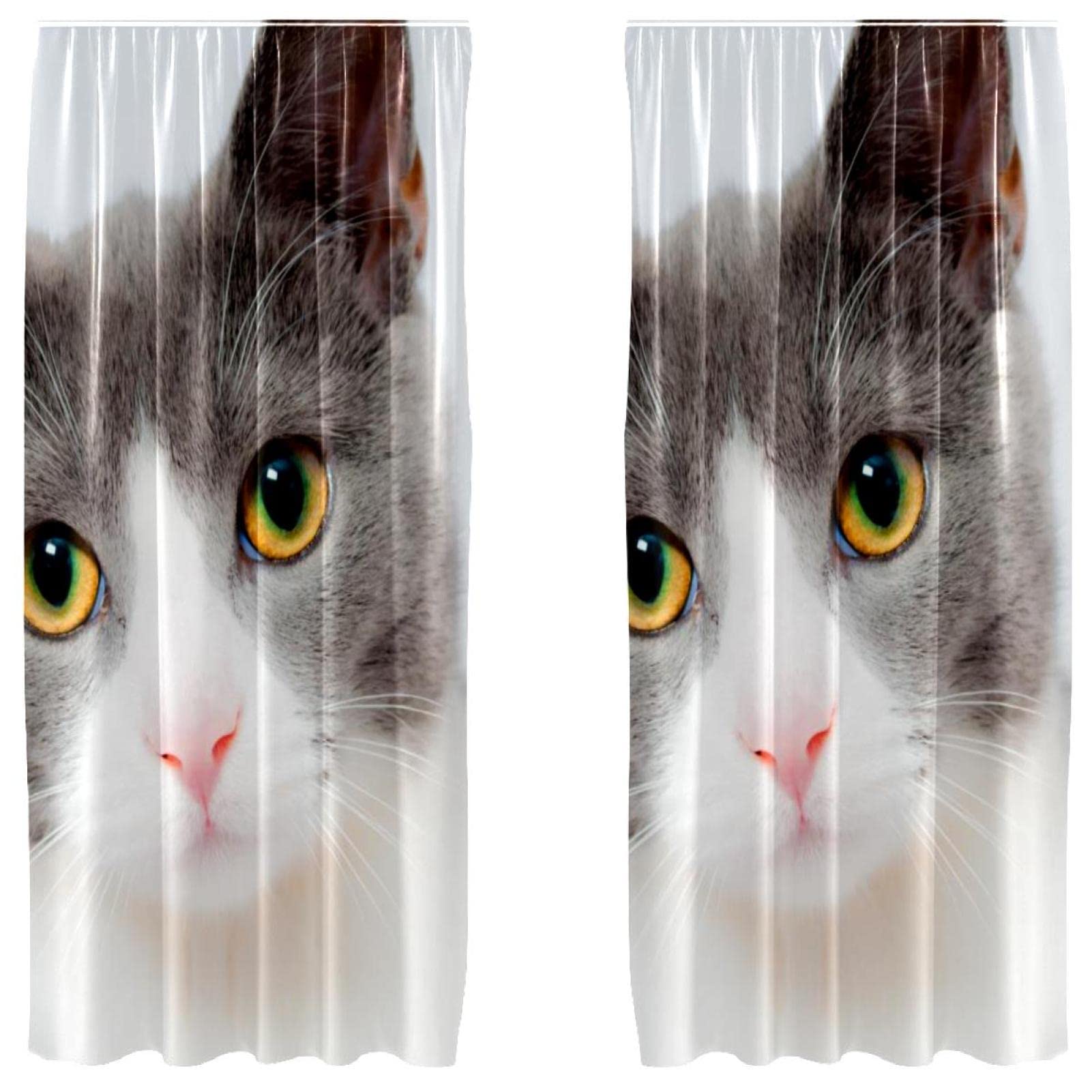 Cortinas de gato británico de pelo corto para salón y dormitorio de 55x84 pulgadas en 2 paneles